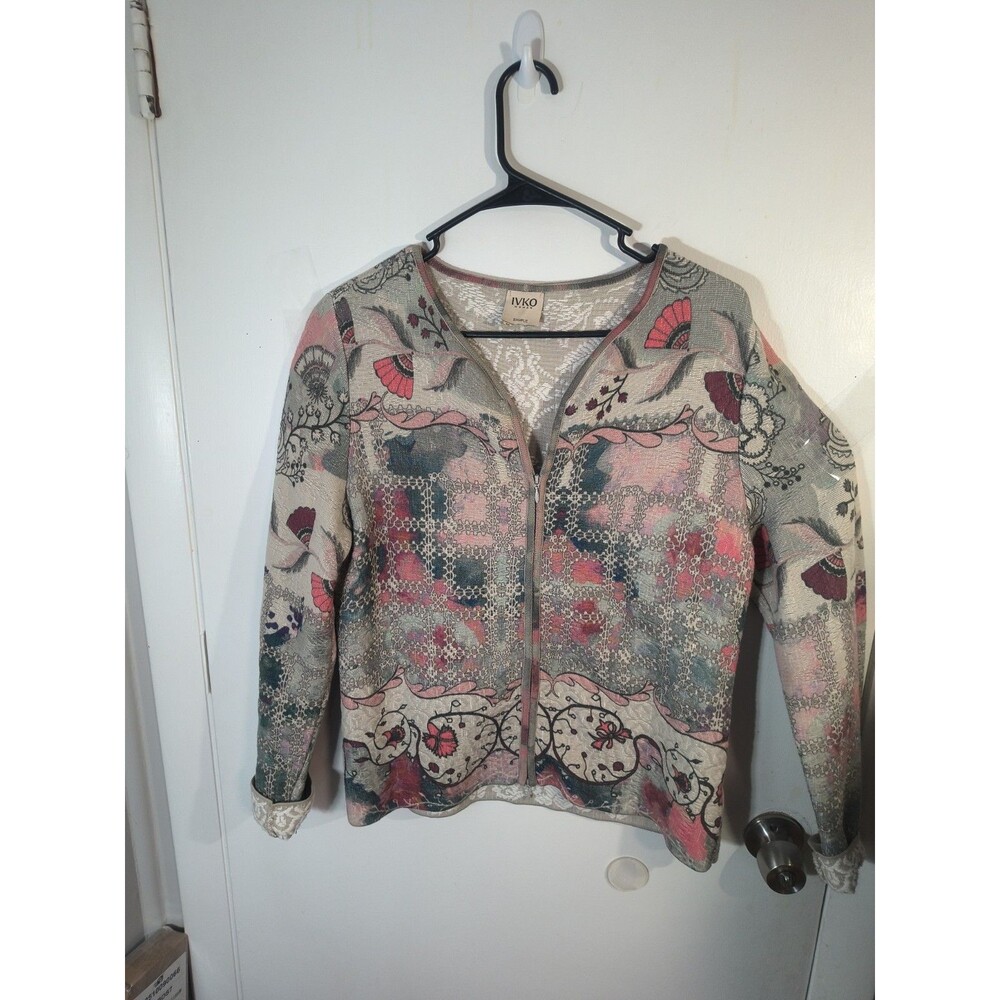 IVKO Woman Sample Zip Jacket 38 M Cotton Knit Jacquard Floral Boho Serbia